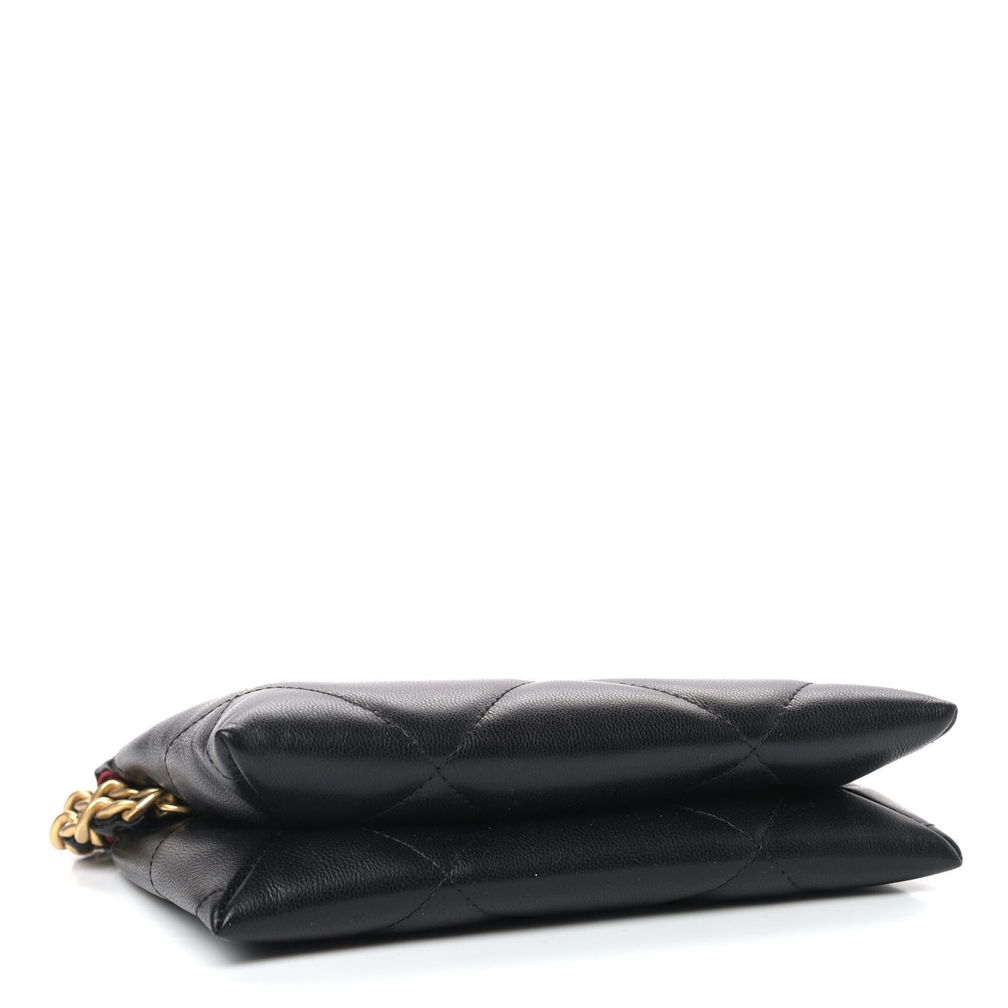 Shiny Goatskin Quilted Small Chanel 19 Pouch With Handle Black