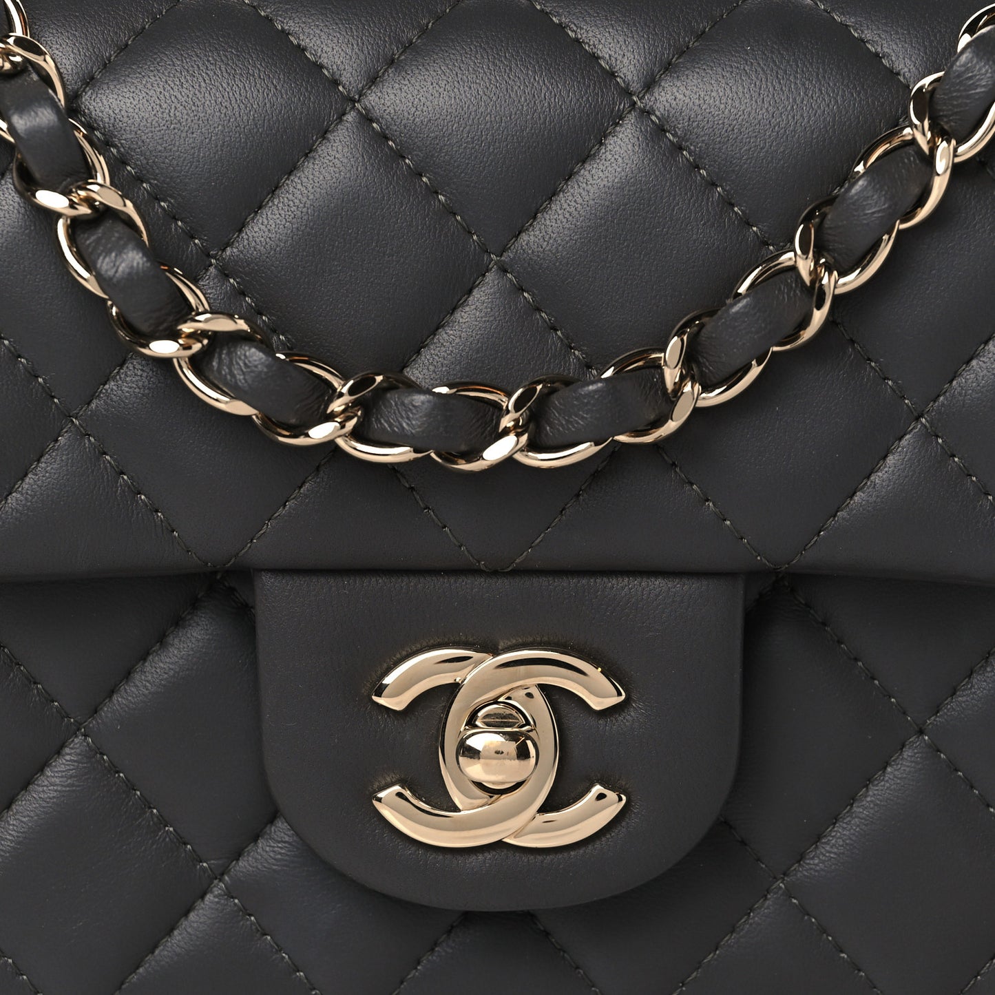 Lambskin Quilted Mini Rectangular Flap Dark Grey