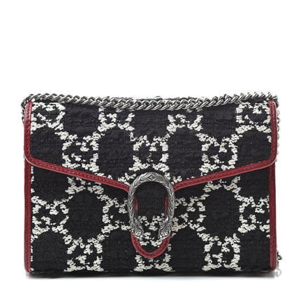 Gucci Tweed GG Monogram Mini Dionysus Chain Wallet Black White Romantic Cherry 1 of 10