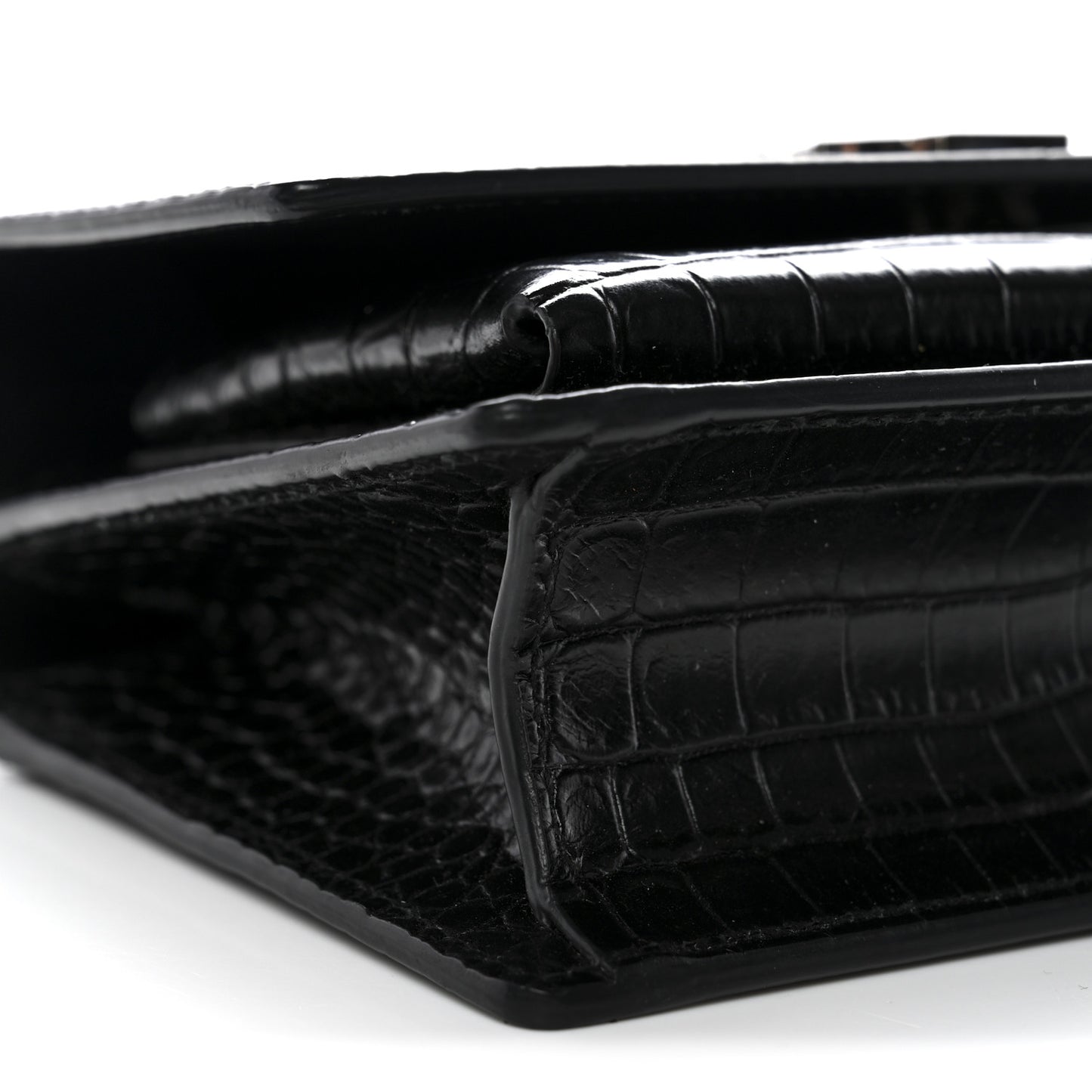 Calfskin Crocodile Embossed Monogram Sunset Chain Wallet Black