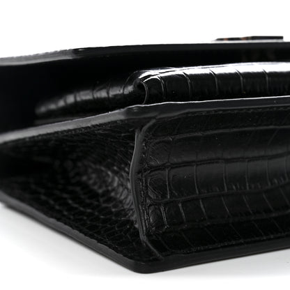 Saint Laurent Calfskin Crocodile Embossed Monogram Sunset Chain Wallet Black 9 of 11