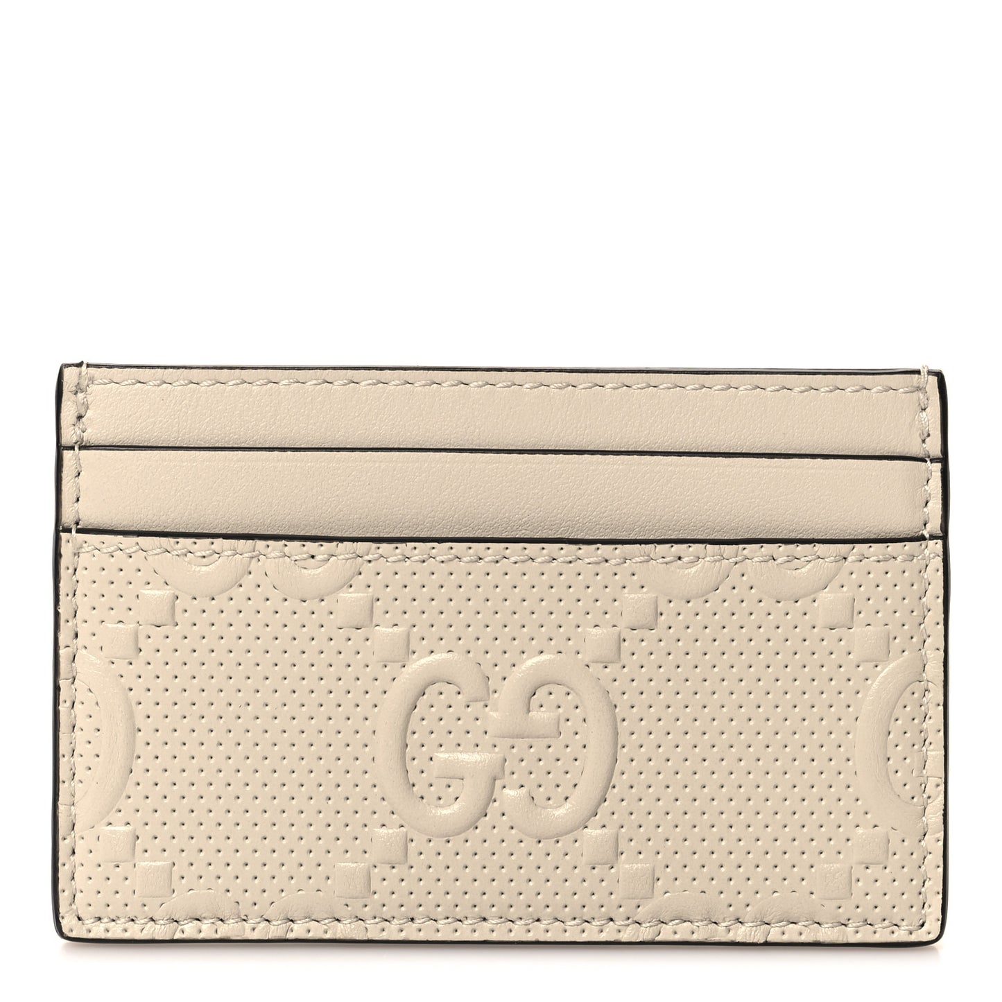Calfskin GG Tennis Embossed Card Holder Mystic White