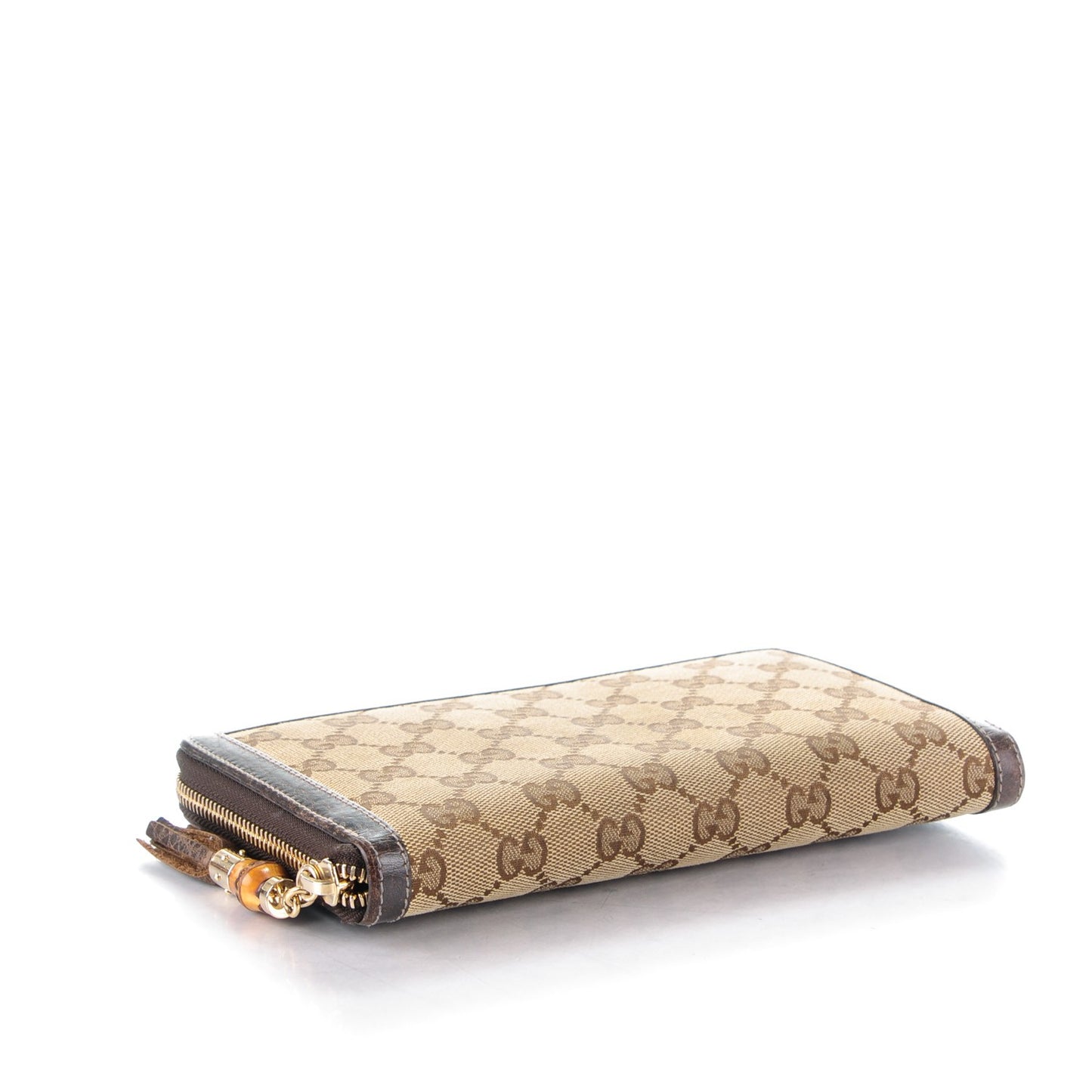 Monogram Calfskin Bamboo Tassel Zip Around Wallet Beige Ebony Chocolate
