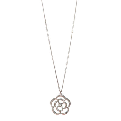 Chanel Pearl Crystal Large Camellia Pendant Necklace Light Gold 1 of 7