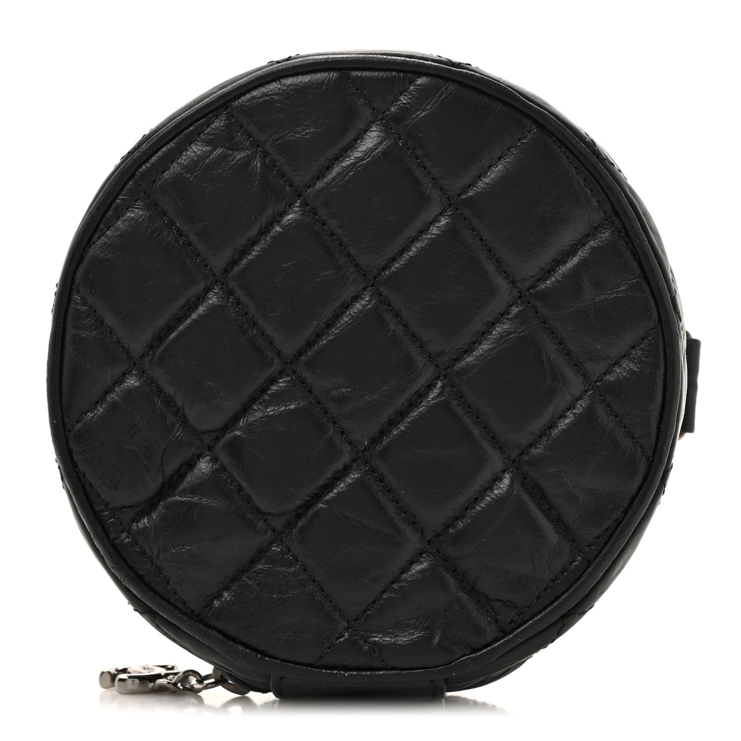 Aged Calfskin Quilted Belt Waist Bag  Black