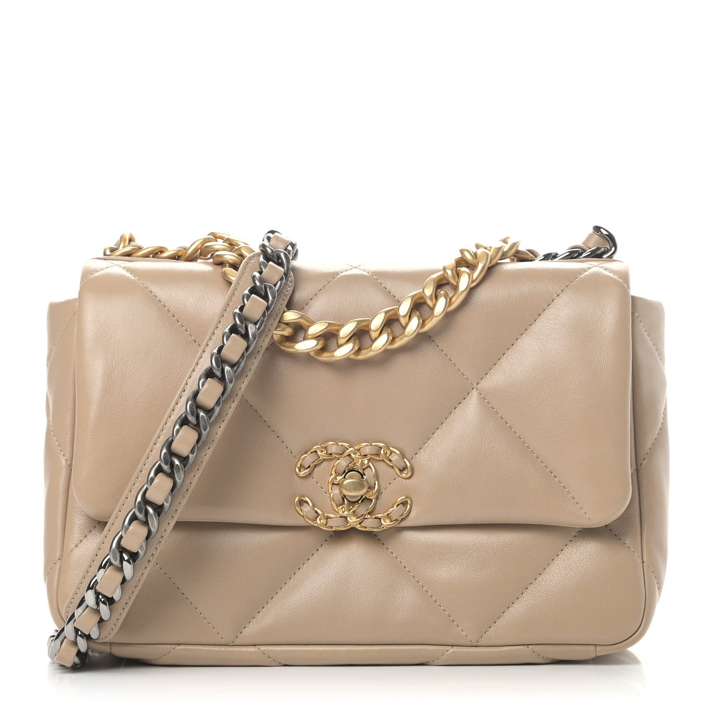 Lambskin Quilted Medium Chanel 19 Flap Dark Beige