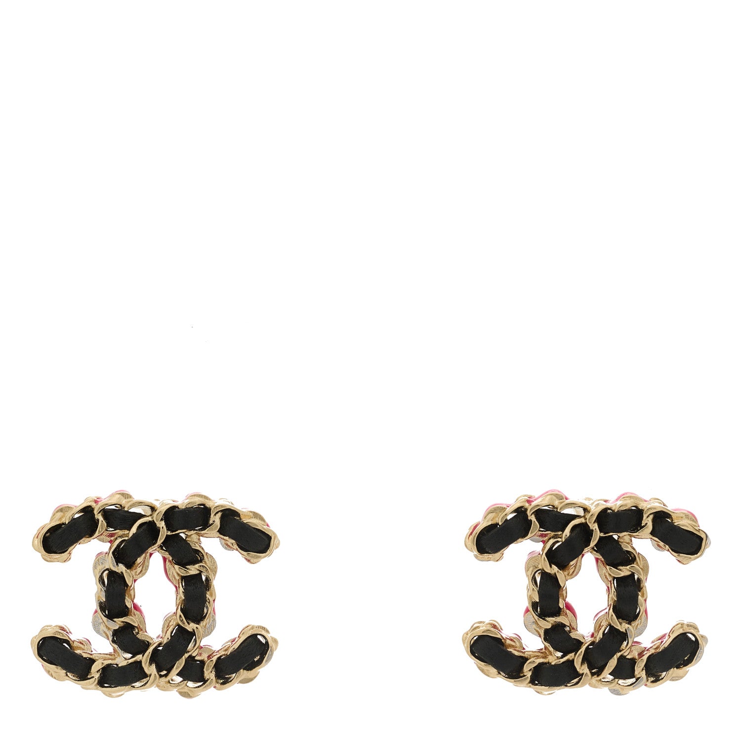 Chanel Lambskin CC Chain Earrings Black Gold Pink 1 of 5