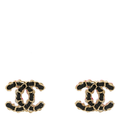 Chanel Lambskin CC Chain Earrings Black Gold Pink 1 of 5