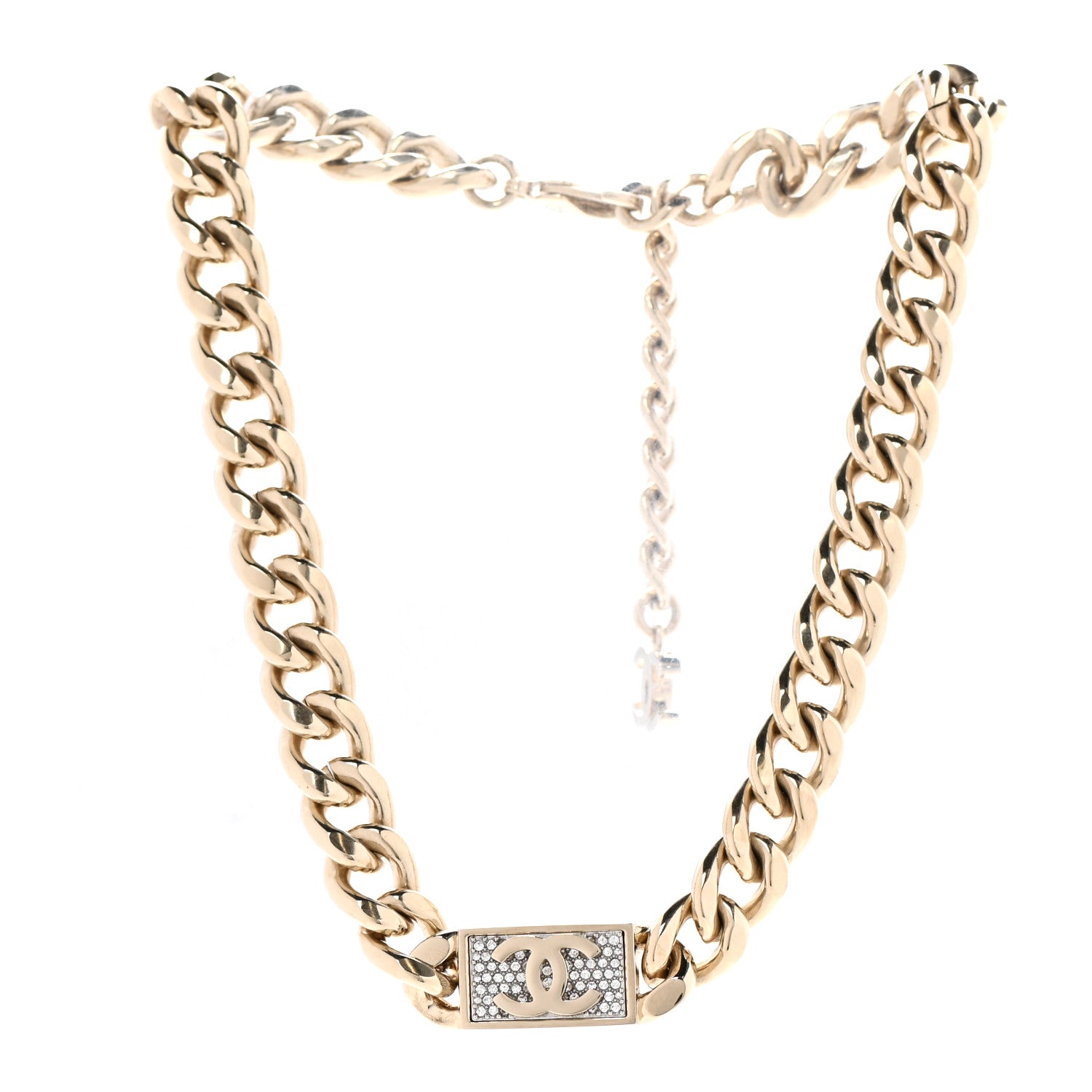 Chanel Crystal CC Chain Link Choker Necklace Gold 3 of 7