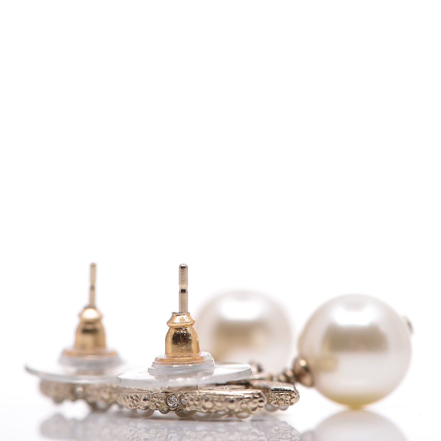 Chanel Pearl Crystal CC Drop Earrings Gold 5 of 5