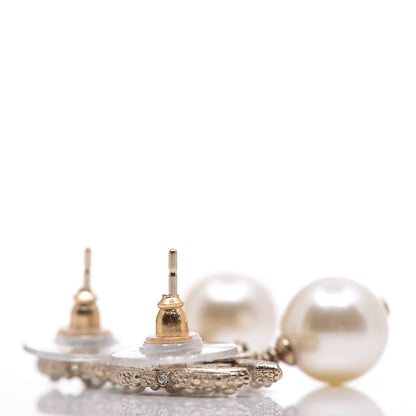 Chanel Pearl Crystal CC Drop Earrings Gold 5 of 5