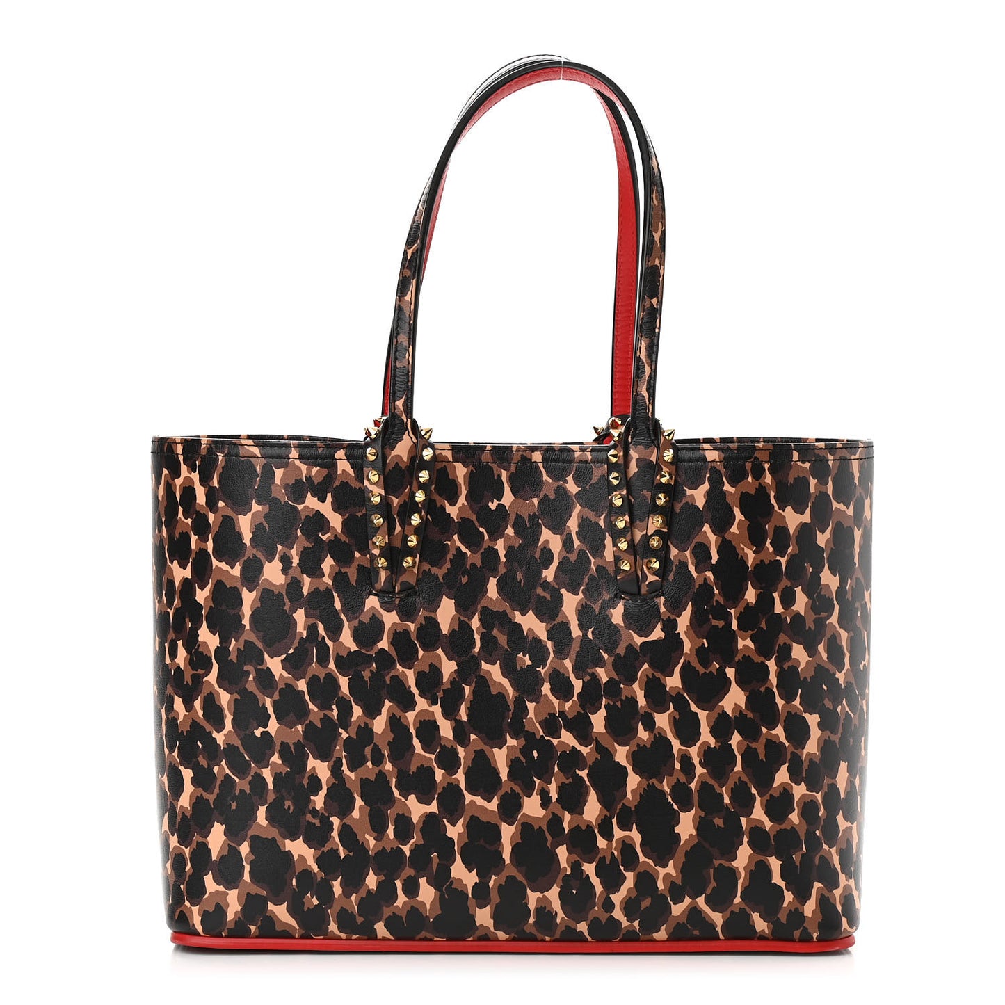 Calfskin Leopard Print Spikes Small East West Cabata Tote Brown