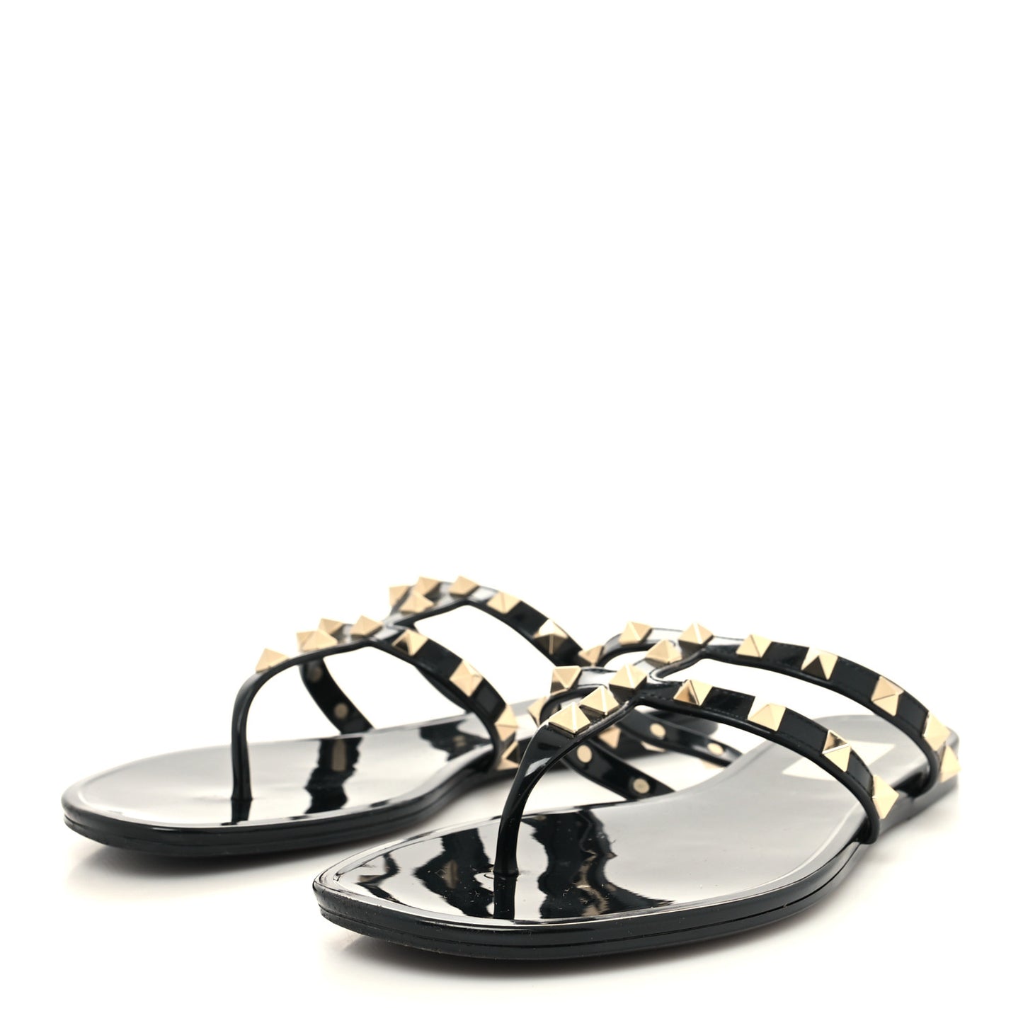 PVC Jelly Rockstud Caged Flat Thong Sandals 39 Black