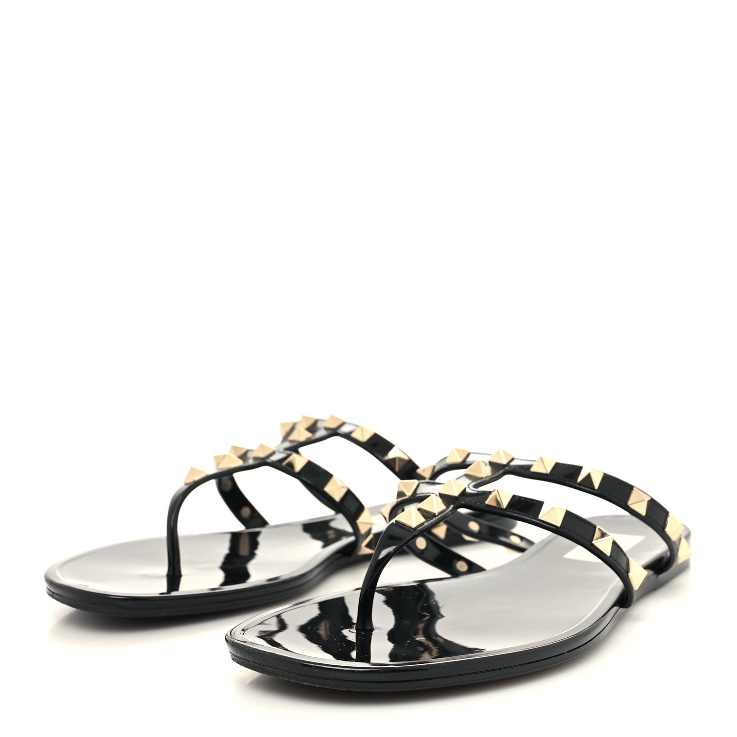 Valentino Garavani PVC Jelly Rockstud Caged Flat Thong Sandals 39 Black 3 of 7