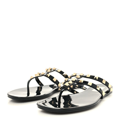 Valentino Garavani PVC Jelly Rockstud Caged Flat Thong Sandals 39 Black 3 of 7