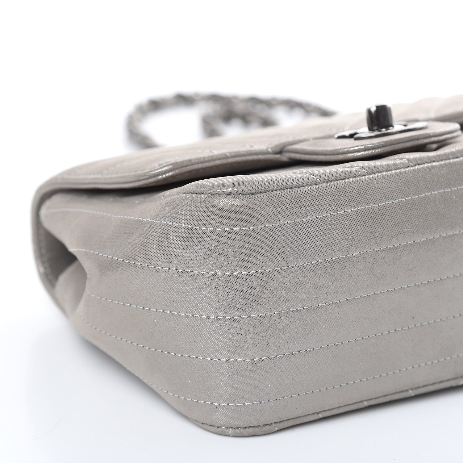 Chanel Iridescent Calfskin Chevron Quilted Mini Square Flap Silver 6 of 11