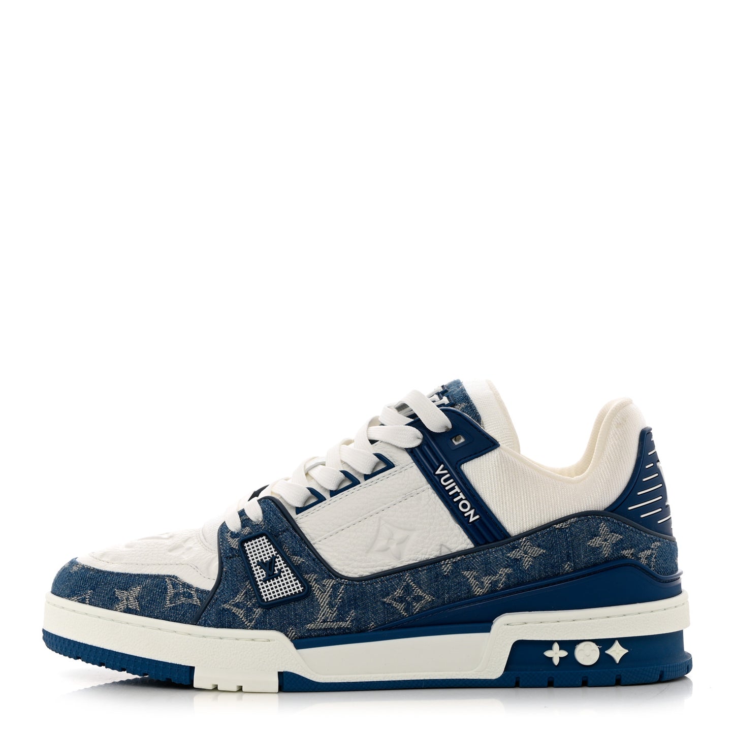 Calfskin Embossed Monogram Denim Mens LV Trainer Sneakers 8.5Blue