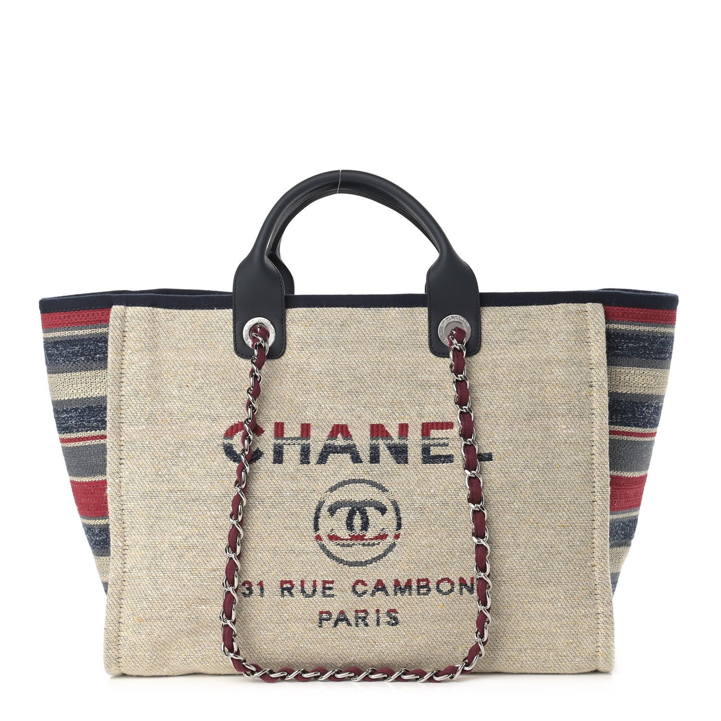 Striped Canvas Medium Deauville Tote Beige