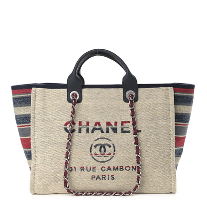 Chanel Striped Canvas Medium Deauville Tote Beige 1 of 9