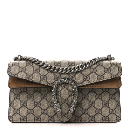 Gucci GG Supreme Monogram Suede Crystal Small Dionysus Shoulder Bag Beige Ebony Taupe 1 of 14