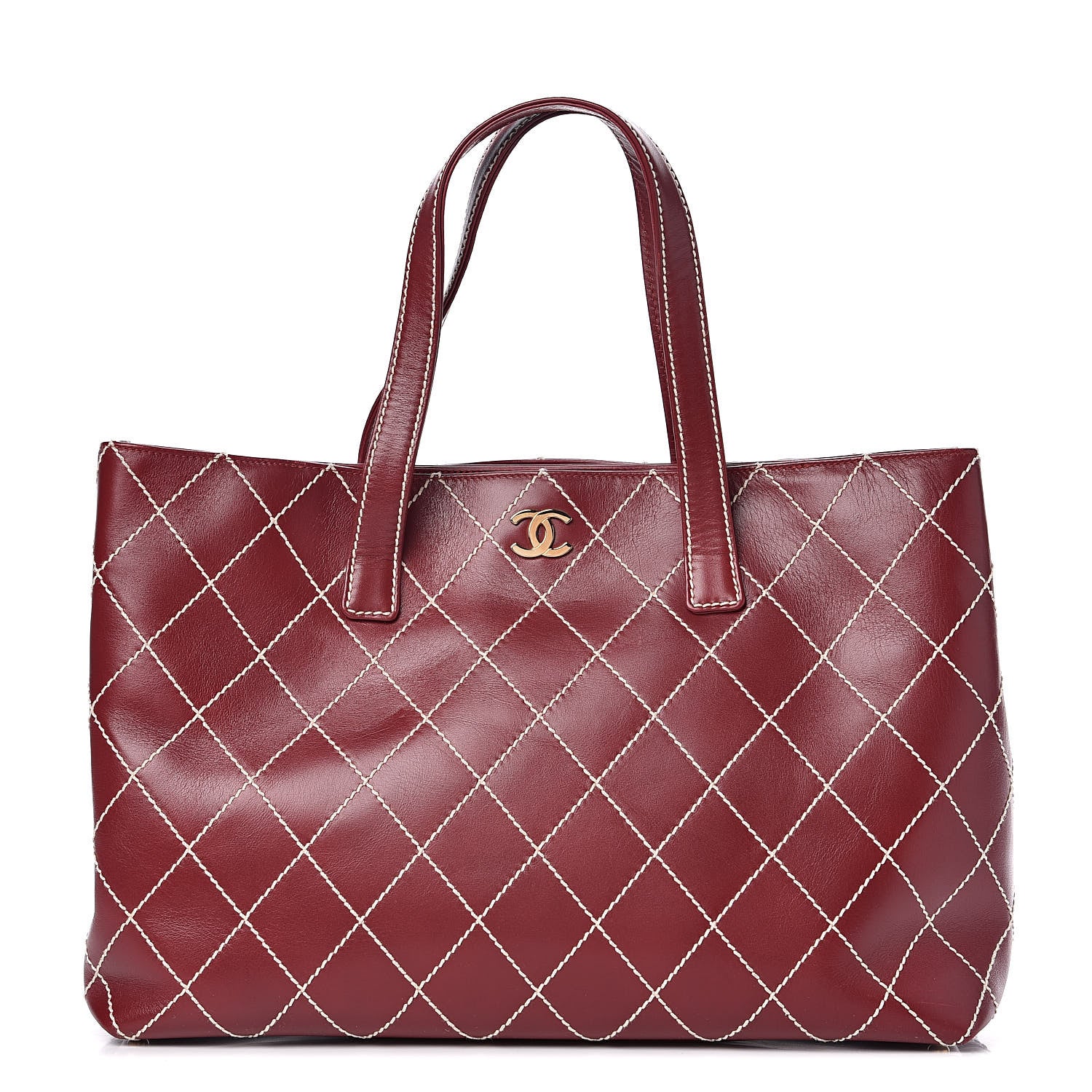 Chanel Calfskin Wild Stitch Large Tote Burgundy 1 of 13