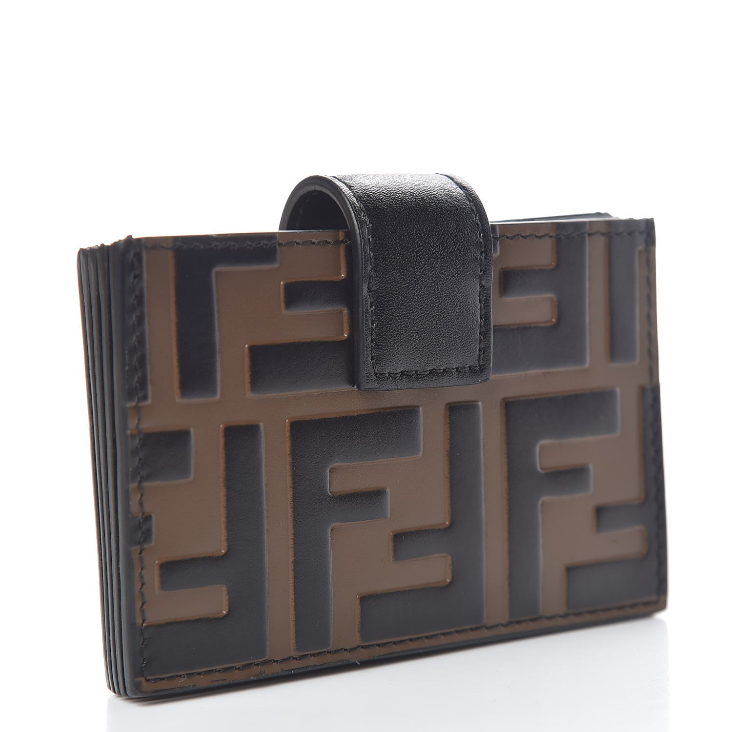 Fendi Vitello Liberty F is Fendi Bi-Color FF 1974 Embossed Gusseted Card Holder Maya Black 3 of 8