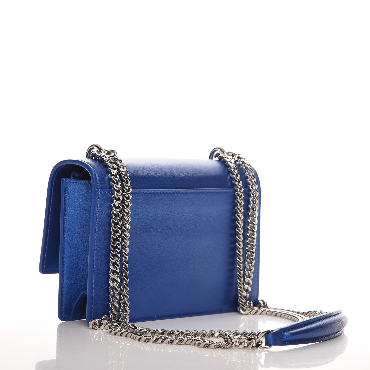Saint Laurent Metallic Calfskin Monogram Sunset Chain Wallet Blue Royal 3 of 7