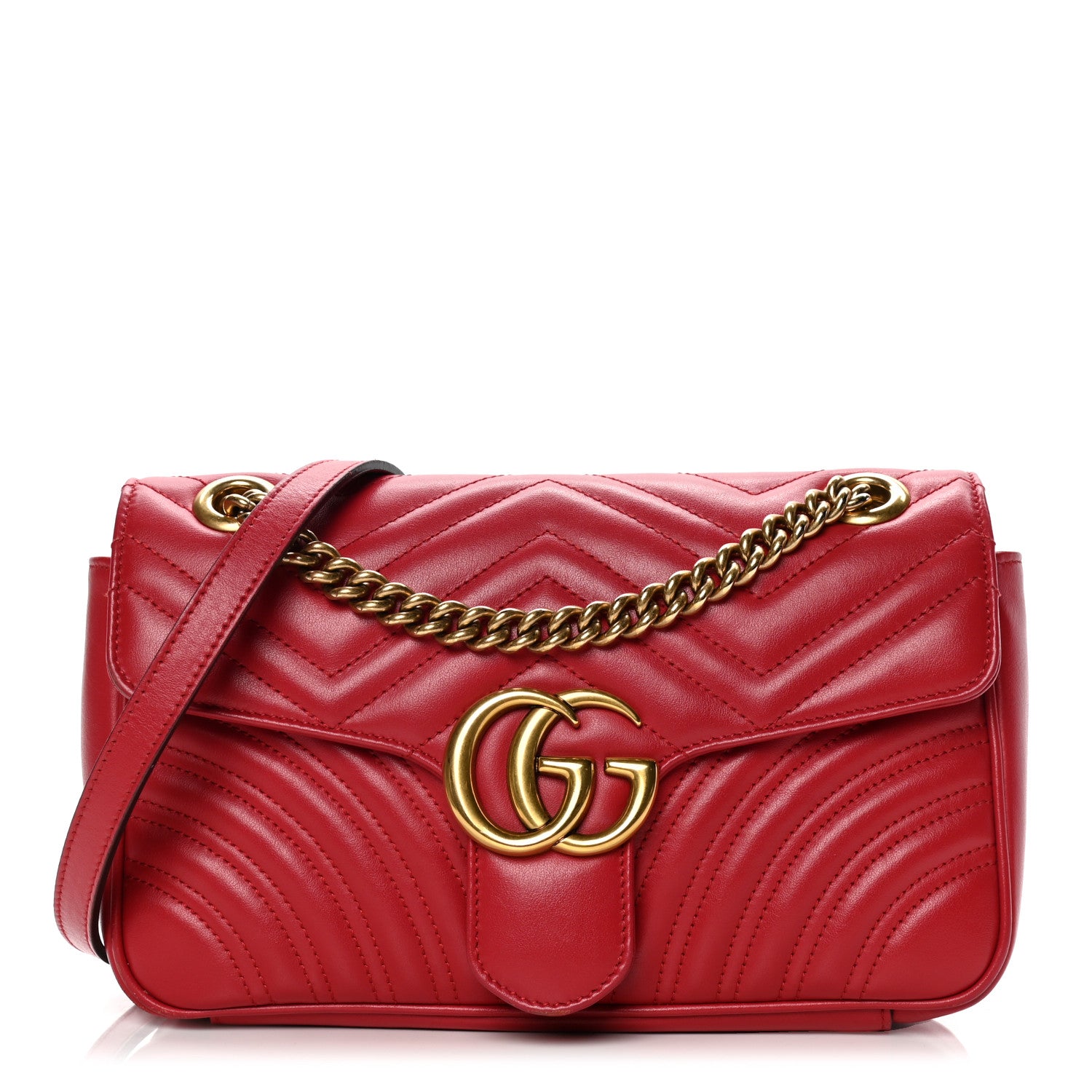 Gucci Calfskin Matelasse Small GG Marmont Shoulder Bag Hibiscus Red 1 of 9