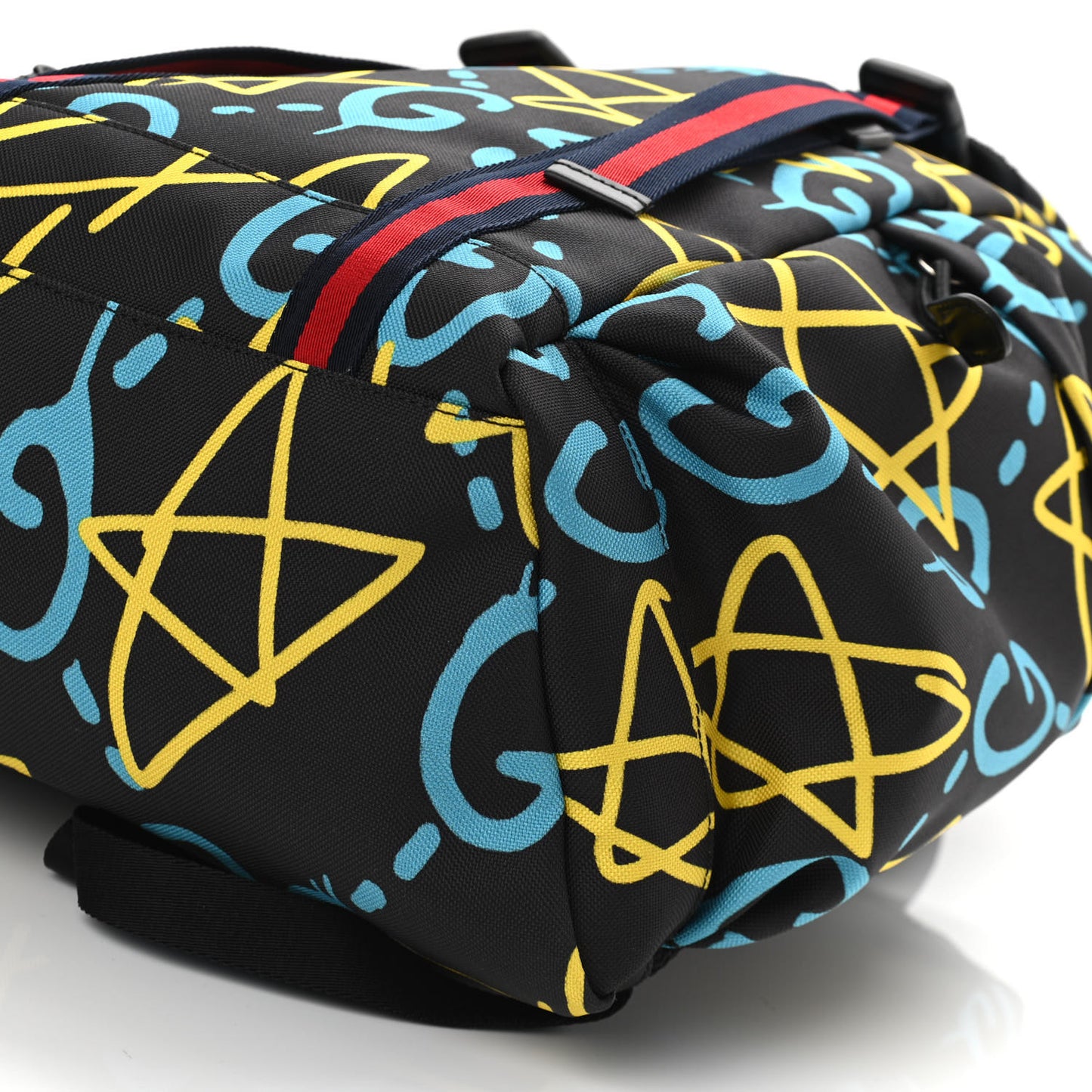 Techno Canvas GucciGhost Double Buckle Backpack Black New Acquamarine
