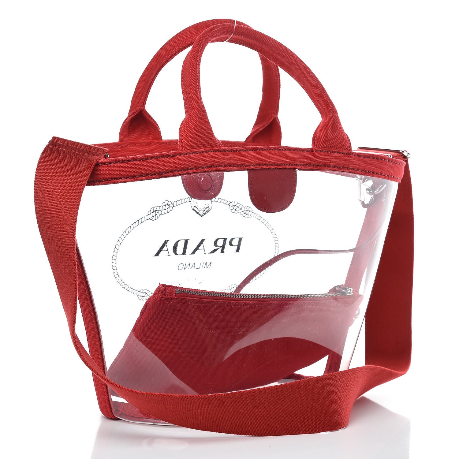 Prada Plexiglass Canapa Small Shopper Tote Rosso 3 of 7
