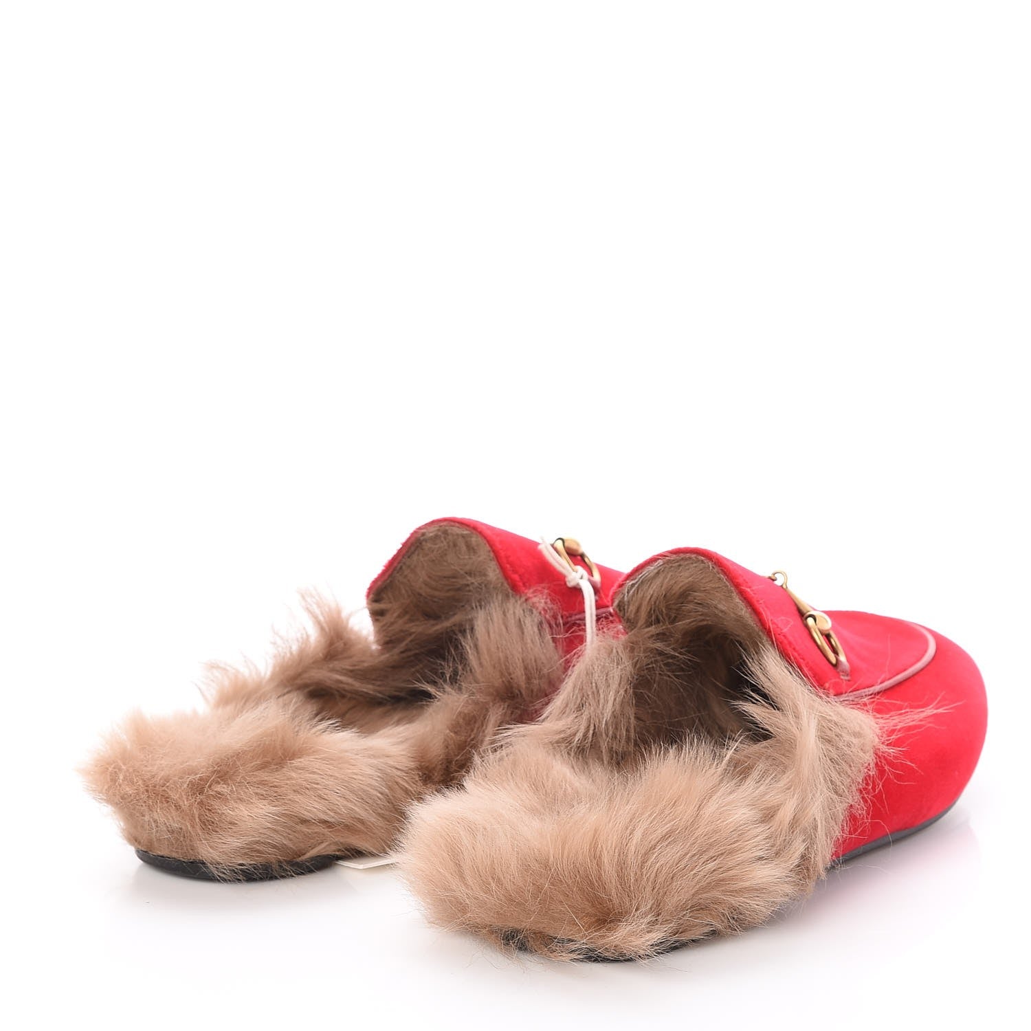 Gucci Velvet Fur Womens Princetown Slippers 39 Hibiscus Red 4 of 7