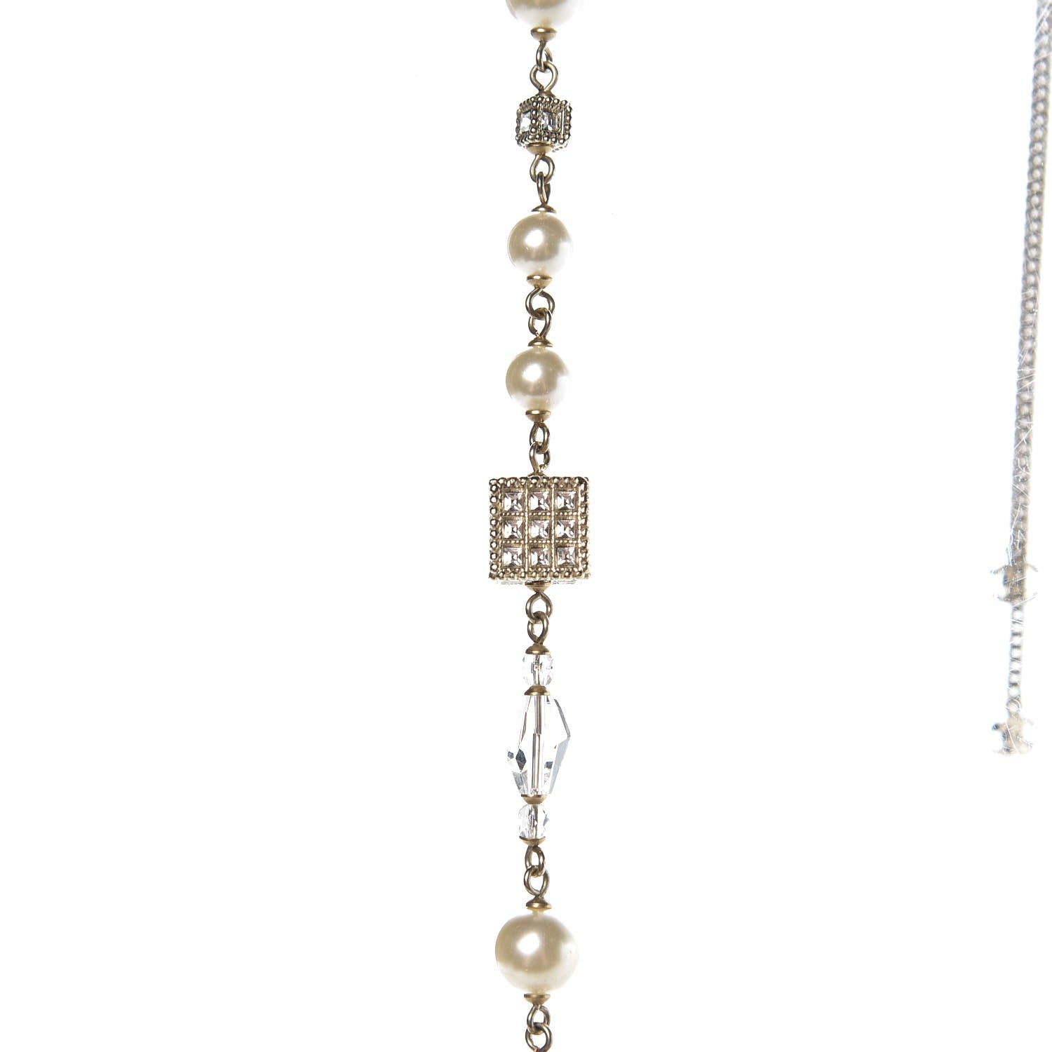 Chanel Pearl Baguette Crystal CC Long Necklace Gold 6 of 10