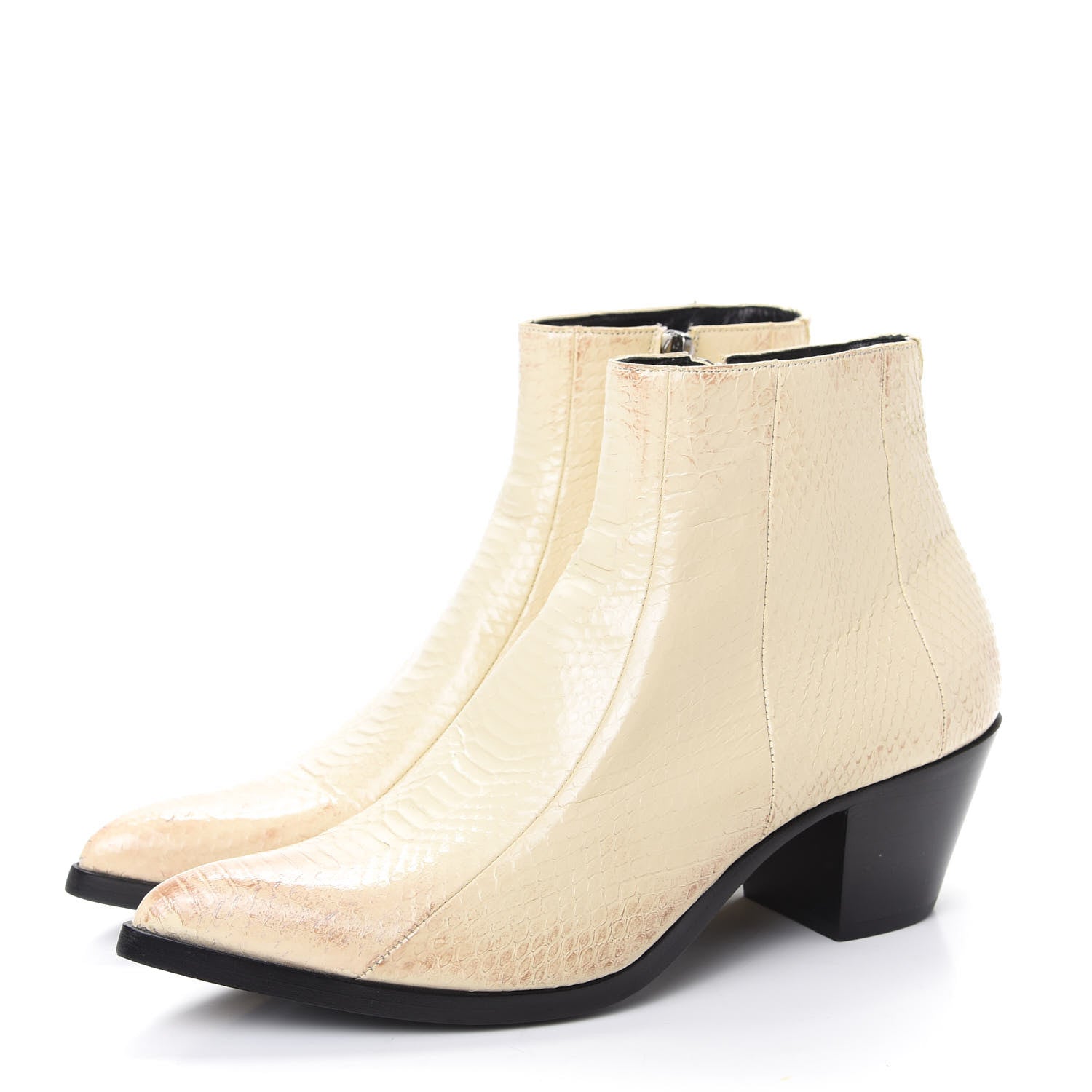 Saint Laurent Lacquered Snakeskin Ayers Finn 60 Crop Zip Boots 37 Cream 3 of 11