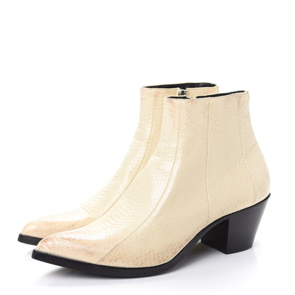 Saint Laurent Lacquered Snakeskin Ayers Finn 60 Crop Zip Boots 37 Cream 3 of 11