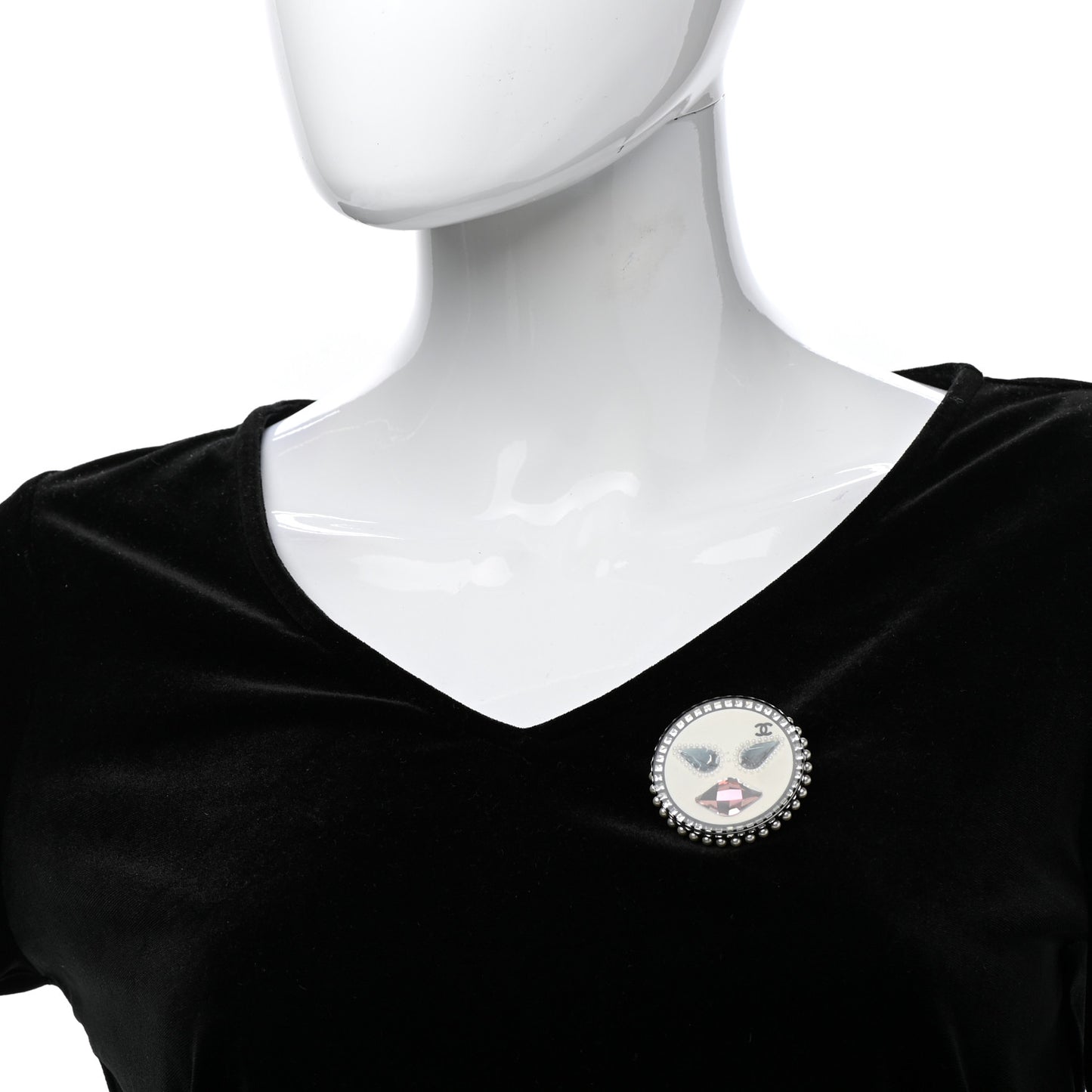 Metal Resin Pearl Emoji Brooch Silver White