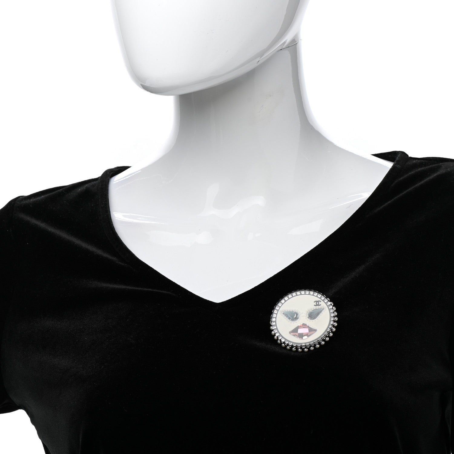 Chanel Metal Resin Pearl Emoji Brooch Silver White 2 of 5