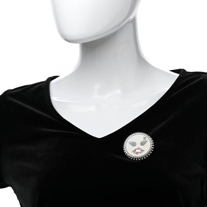 Chanel Metal Resin Pearl Emoji Brooch Silver White 2 of 5