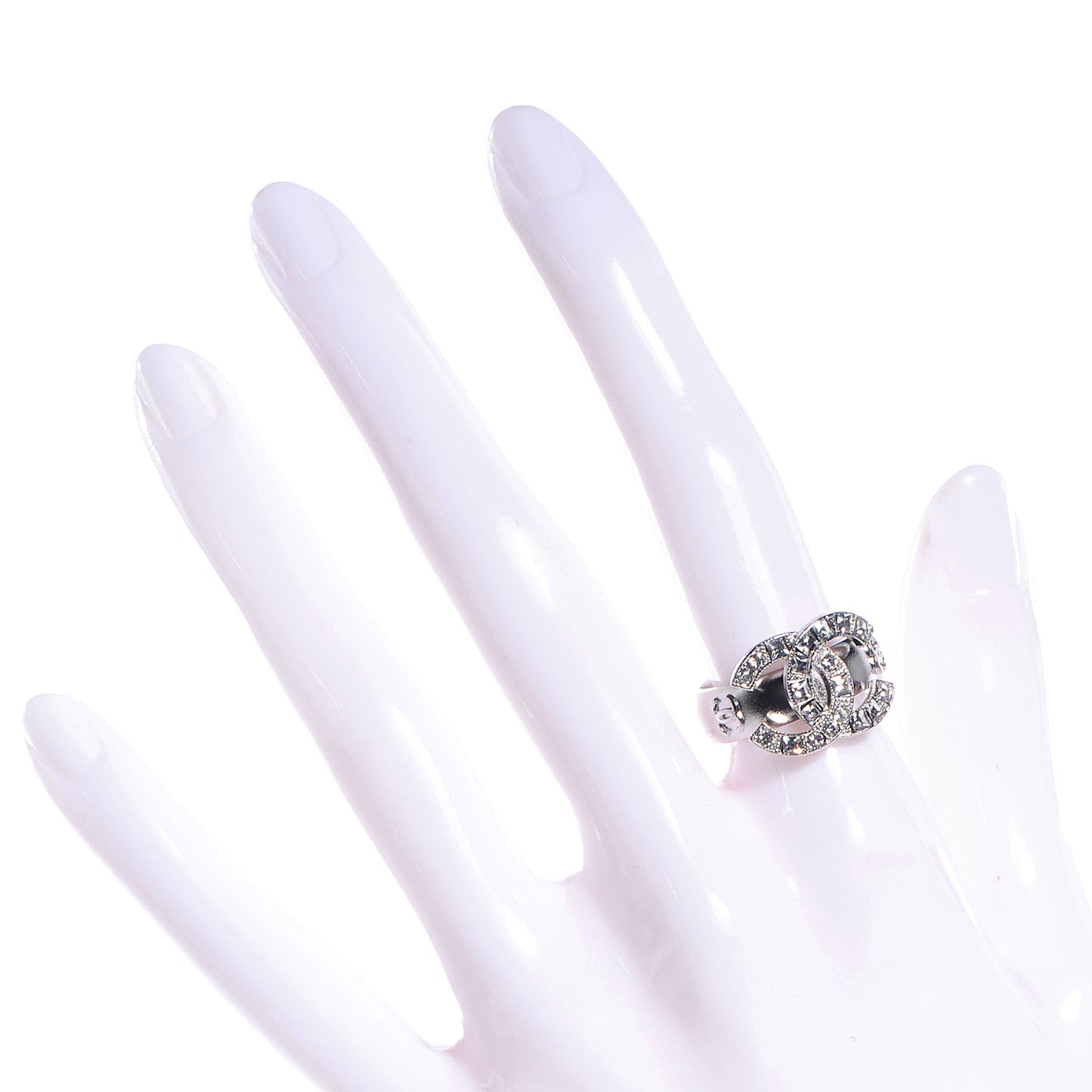 Crystal Baguette CC Logo Ring Silver 6