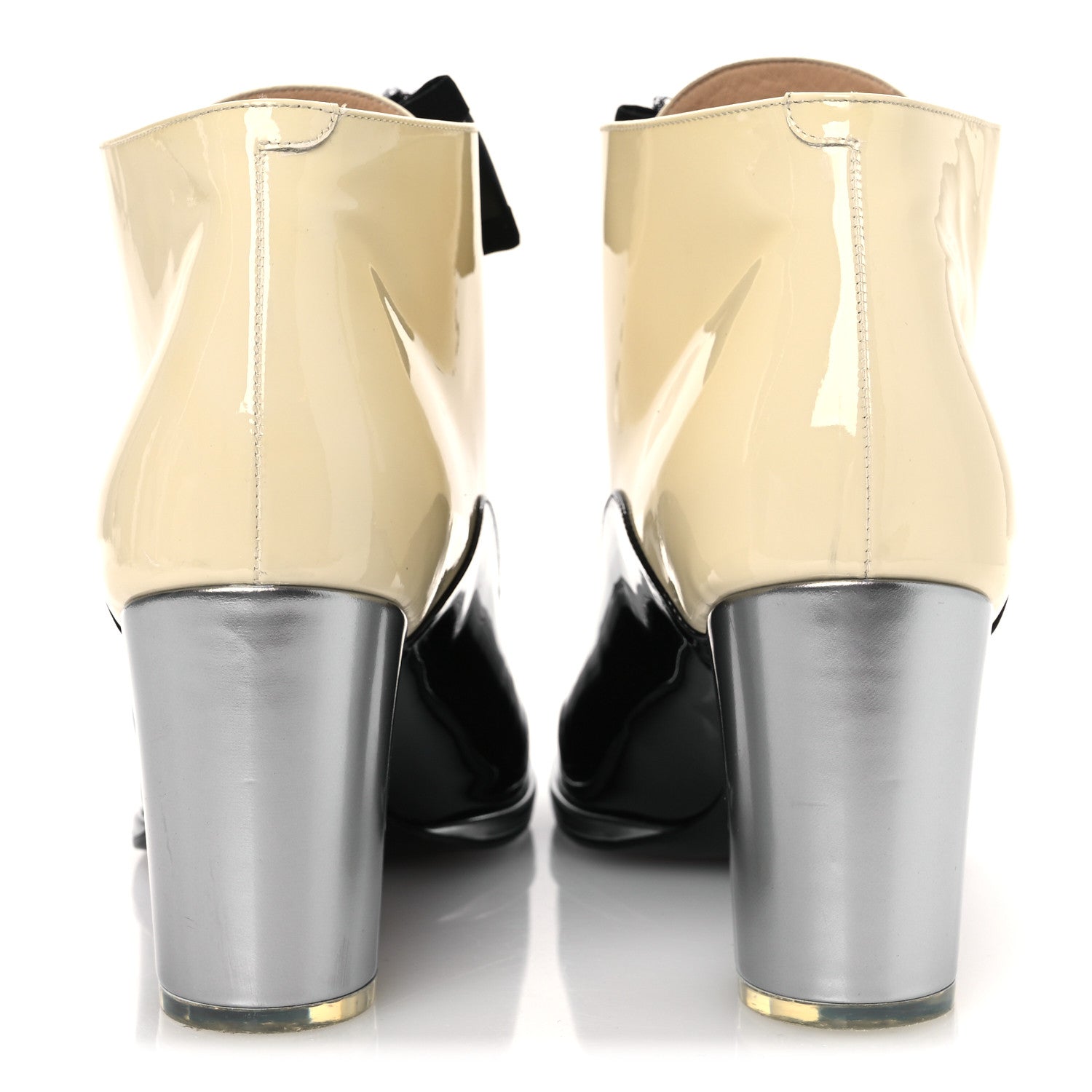 Chanel Patent Calfskin CC Bow Lace Up Oxford Pumps 41 Beige Black 6 of 13