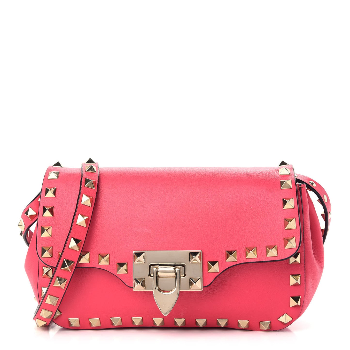 Vitello Mini Rockstud Flap Saddle Crossbody Bag Deep Rose