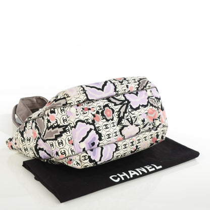 Chanel Metallic Calfskin Canvas CC Camellia Tote Pink White 4 of 7