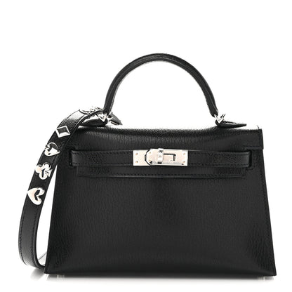 Hermes Chevre Chamkila Clou de Coeur Mini Kelly Sellier 20 Black 1 of 11