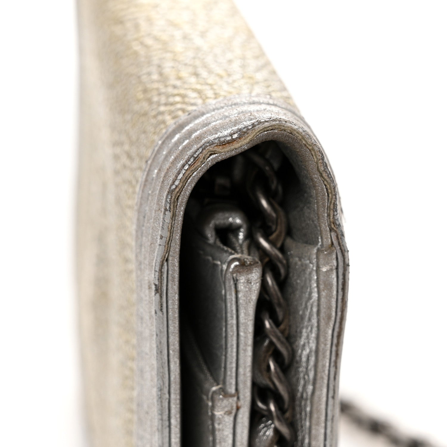 Chanel Metallic Galuchat Stingray Lambskin Boy Wallet On Chain WOC Silver 12 of 12