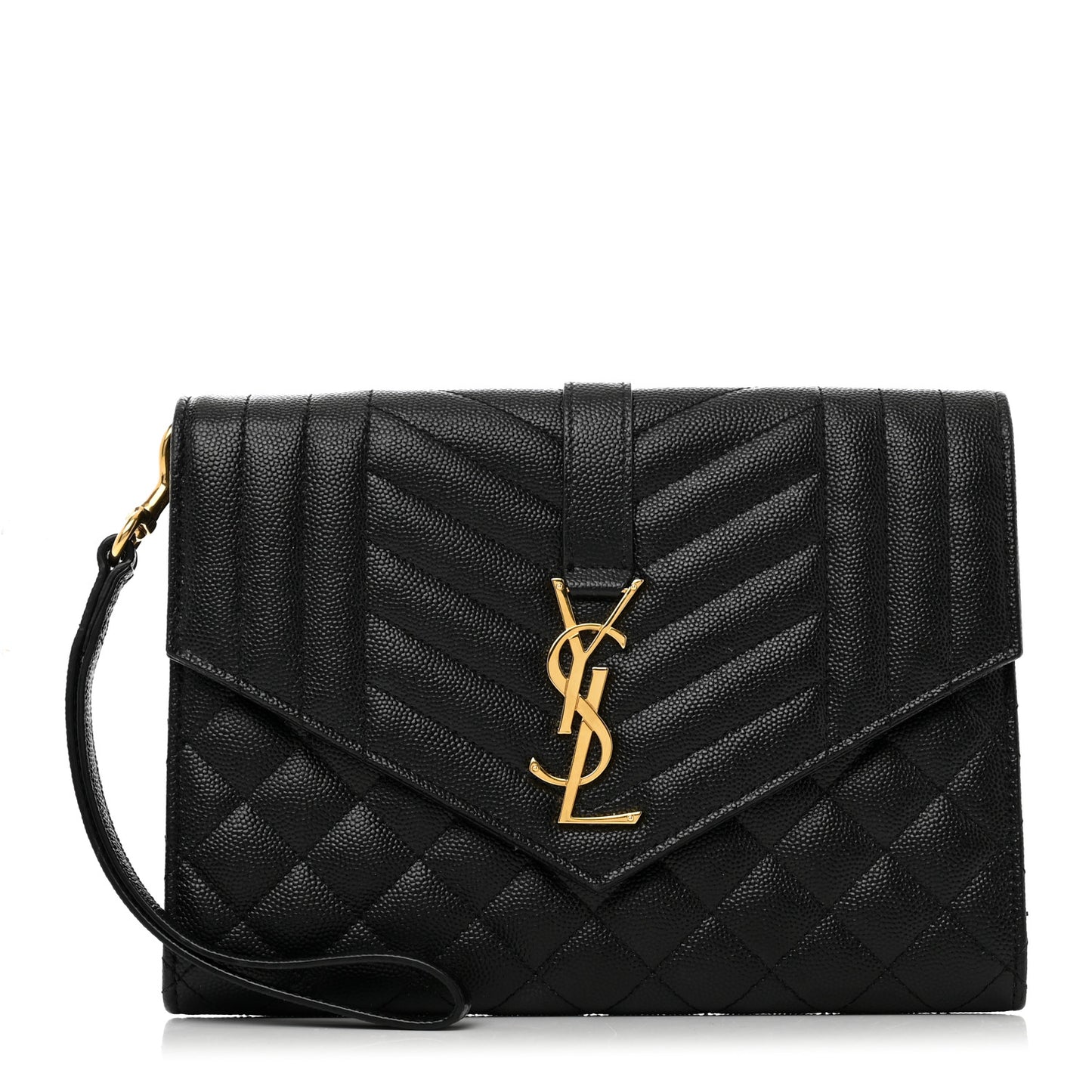 Grain De Poudre Textured Mixed Matelasse Triquilt Monogram Clutch Black