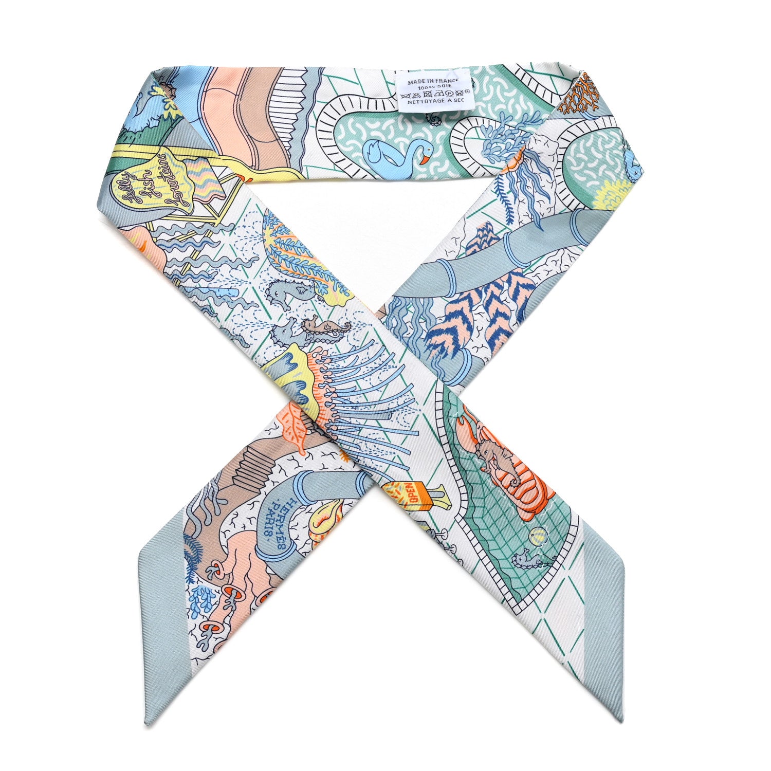 Hermes Silk Splash Park Twilly Vert De Gris Jaune Bleu 1 of 4