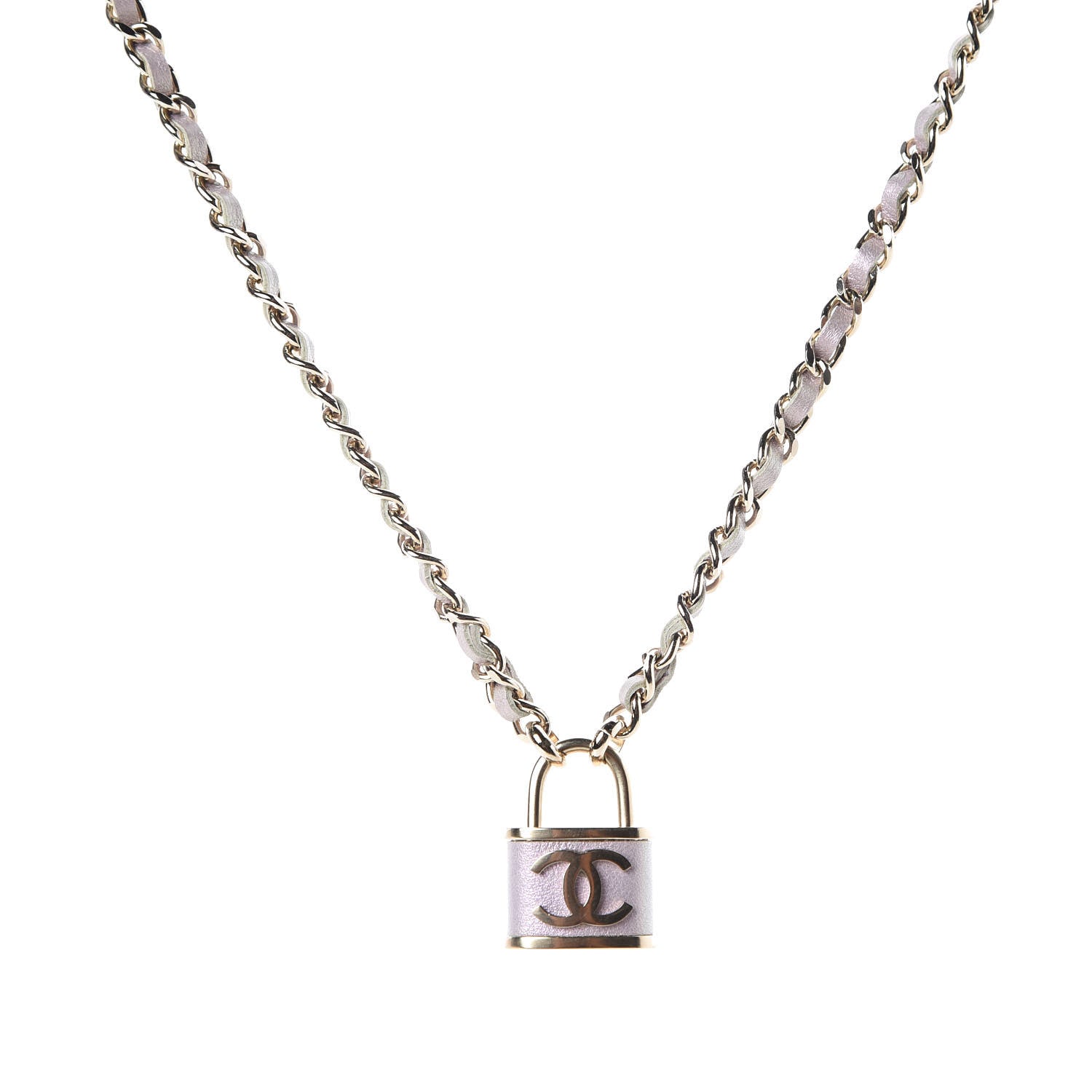 Chanel Metal Lambskin Lock Necklace Iridescent Pink 1 of 5