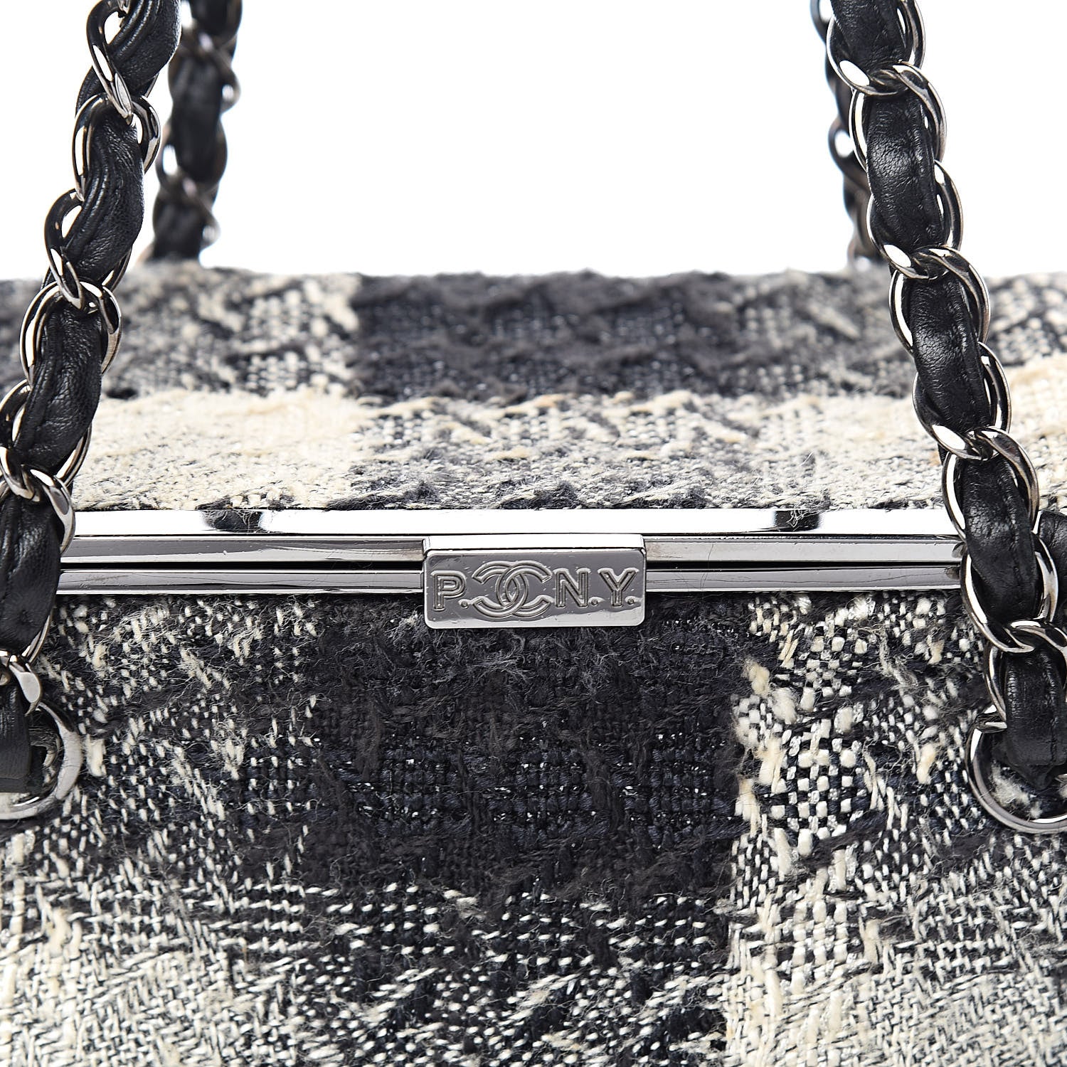 Chanel Tweed Paris NY Framed Box Shoulder Bag Black Ivory 10 of 11