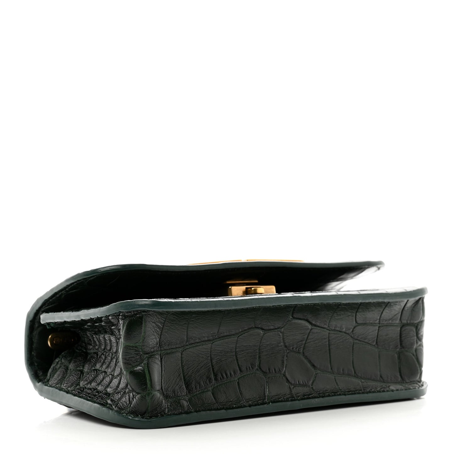 Extra Supple Calfskin Crocodile Embossed Gossip Chain Bag XS Forest Green