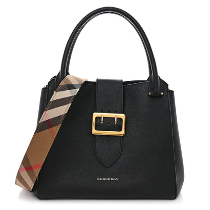 Burberry Soft Grain Calfskin Medium Buckle Tote Black 1 of 15