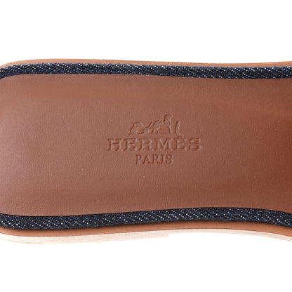 Hermes Calfskin Denim Oran Sandals 37.5 Bleu Brut Gold 7 of 9
